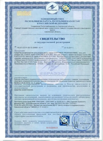 Свидетельство о государственной регистрации COIFFANCE