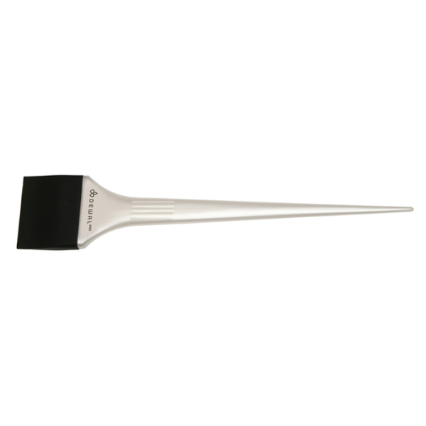 Кисть-лопатка DEWAL для окрашивания корней, силиконовая, черная с белой ручкой, узкая 44мм