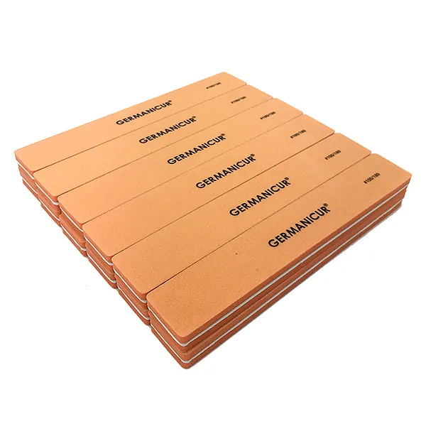 Пилка-шлифовщик прямая широкая для ногтей GM-908 (100/180) GERMANICUR ОРАНЖЕВАЯ 12 шт