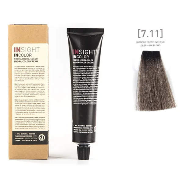 Перманентный краситель для волос 7.11 Интенсивно-пепельный блондин INCOLOR, 100 мл