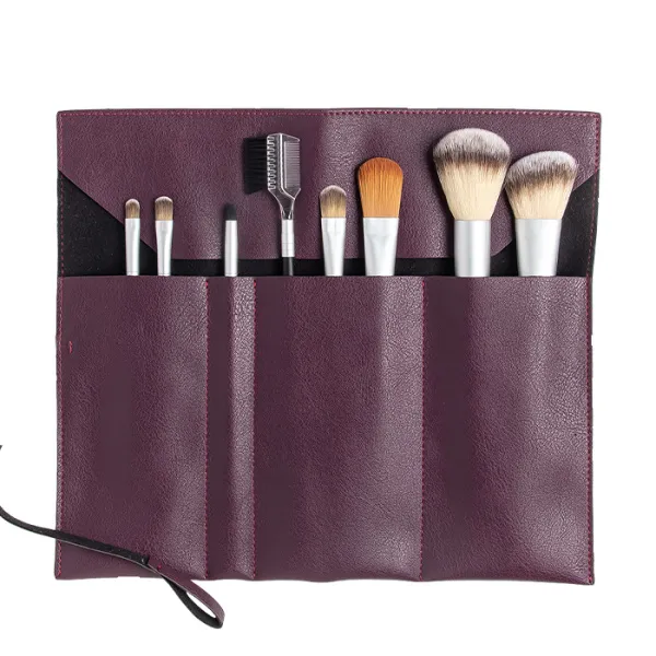 Набор кистей для макияжа №1, 8 кистей в бордовом чехле