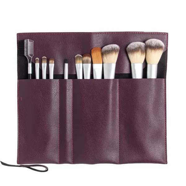 Набор кистей для макияжа №4. 11 кистей в бордовом чехле